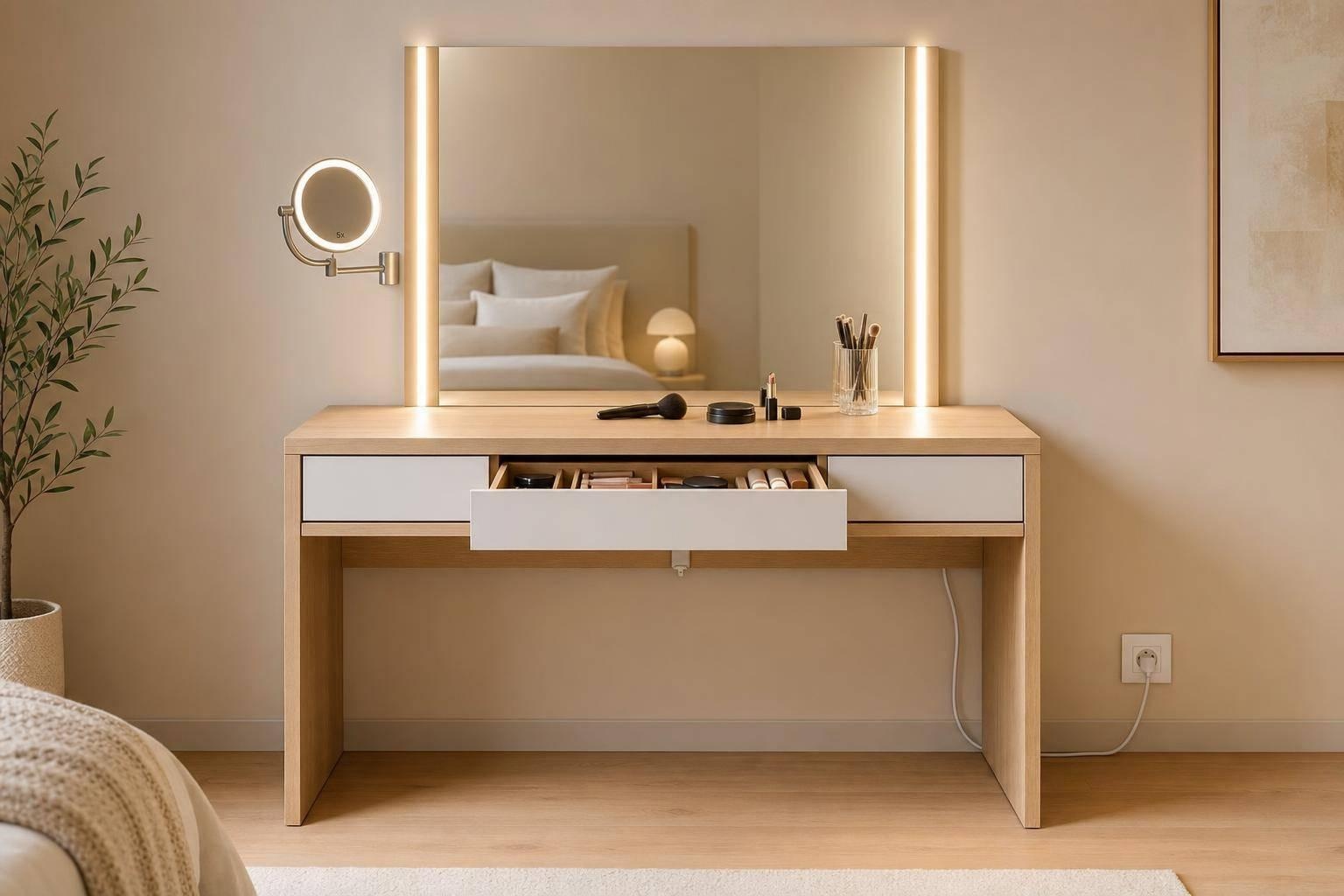 Kaptafel met spiegel en verlichting