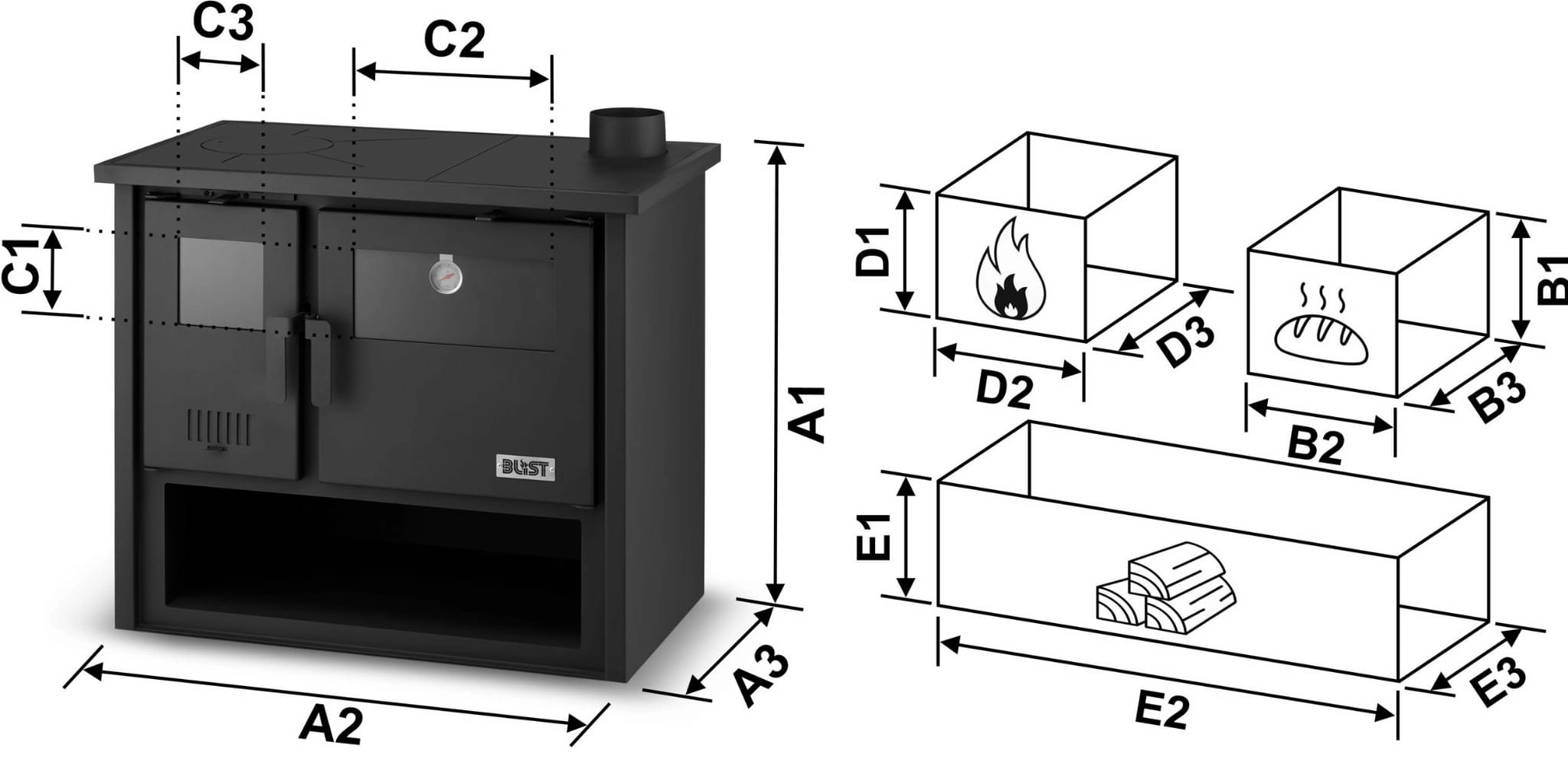 Houtfornuis OLIMP 9 - 9 kW - houtkachel met oven en kookplaat