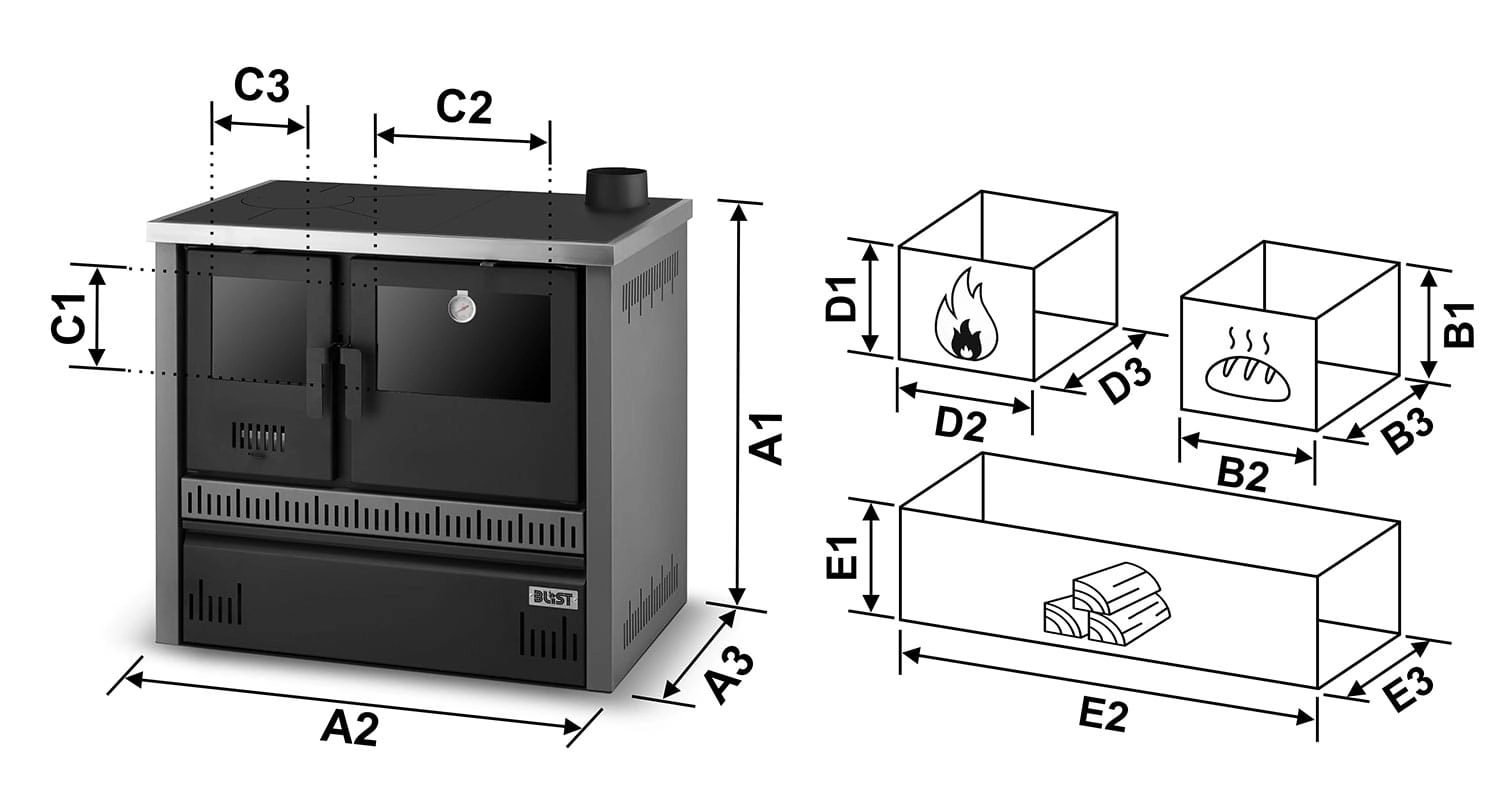 Houtfornuis OLIMP 12 - 12 kW - houtkachel met oven en kookplaat
