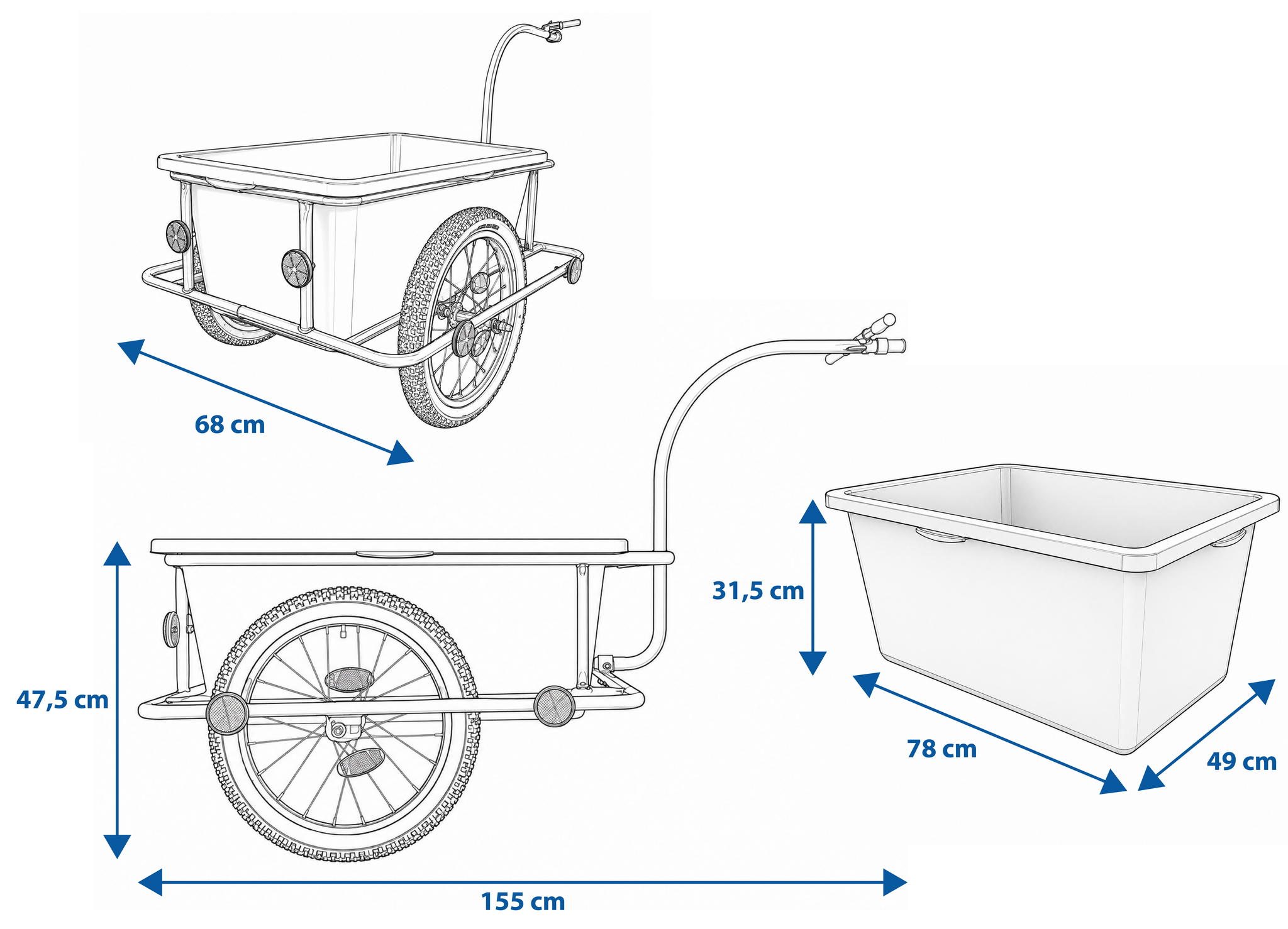 Fietskar - Fietsaanhanger - tot 50 kg - afneembare transportbox