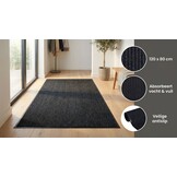 Deurmat - 80x120 cm – absorberend – zwart geribbeld