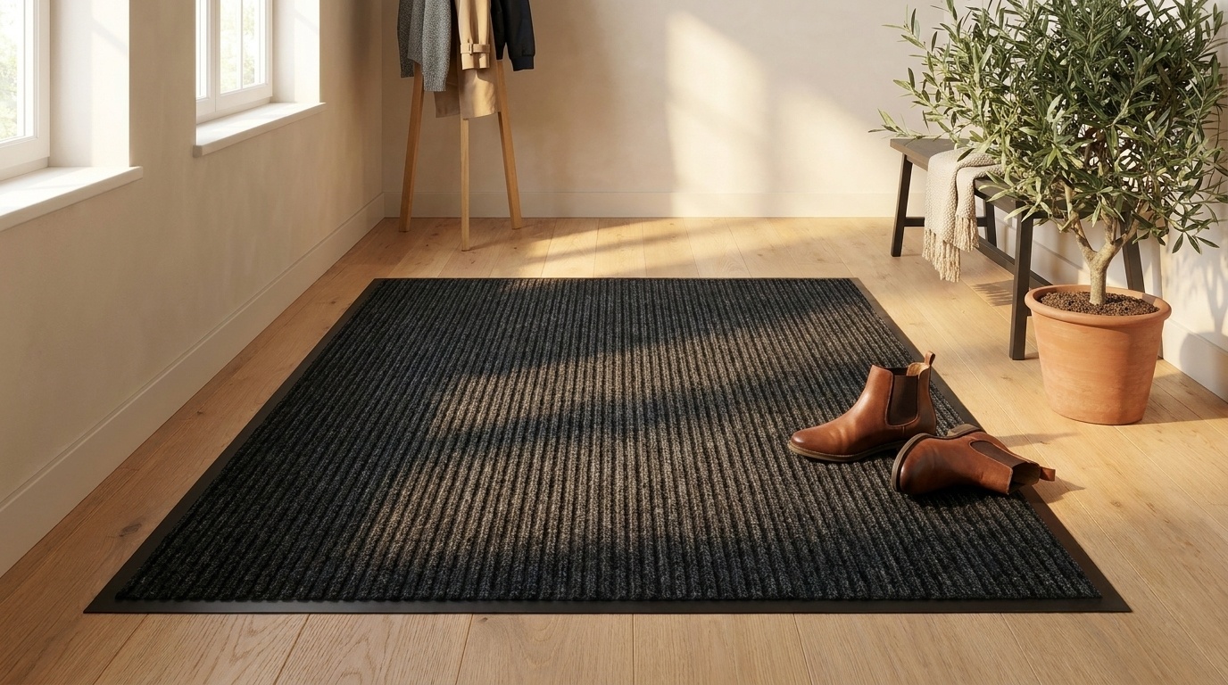 Deurmat - 80x120 cm – absorberend – zwart geribbeld