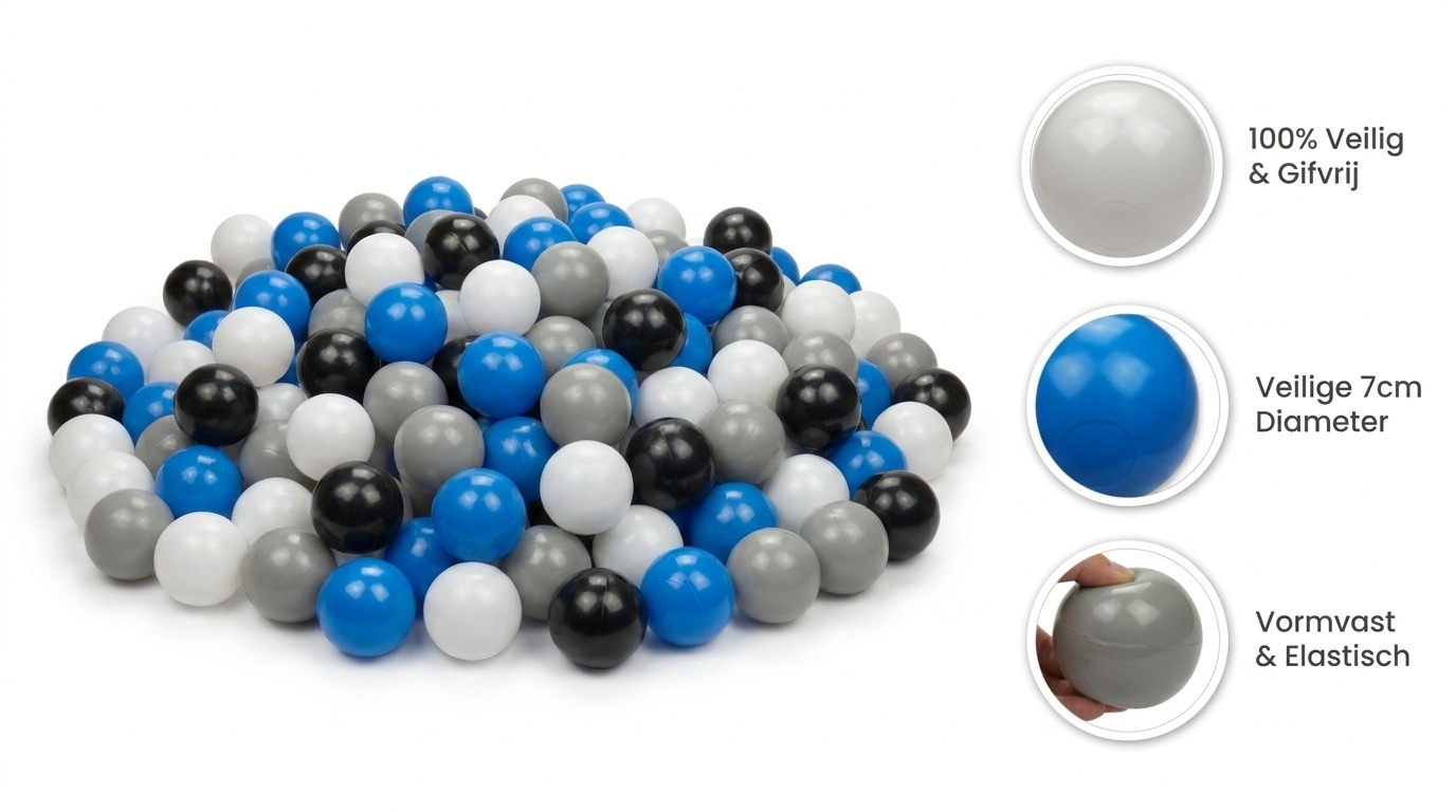 Ballenbak ballen 300 stuks 7cm, wit, blauw, grijs, zwart