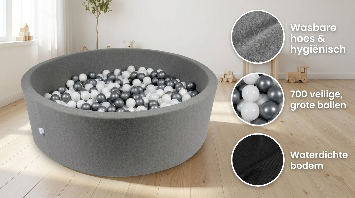 Ballenbak XXL - 700 ballen - 130 x 40 cm - ballenbad - rond donker grijs