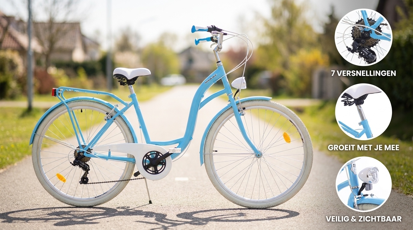 Meisjesfiets - 26 inch - met 7 versnellingen - lichtblauw wit