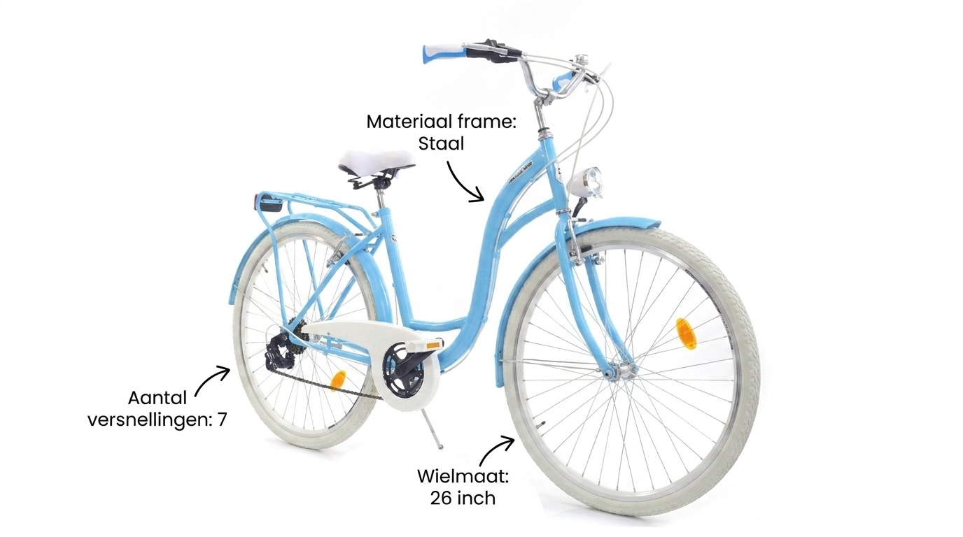 Meisjesfiets - 26 inch - met 7 versnellingen - lichtblauw wit