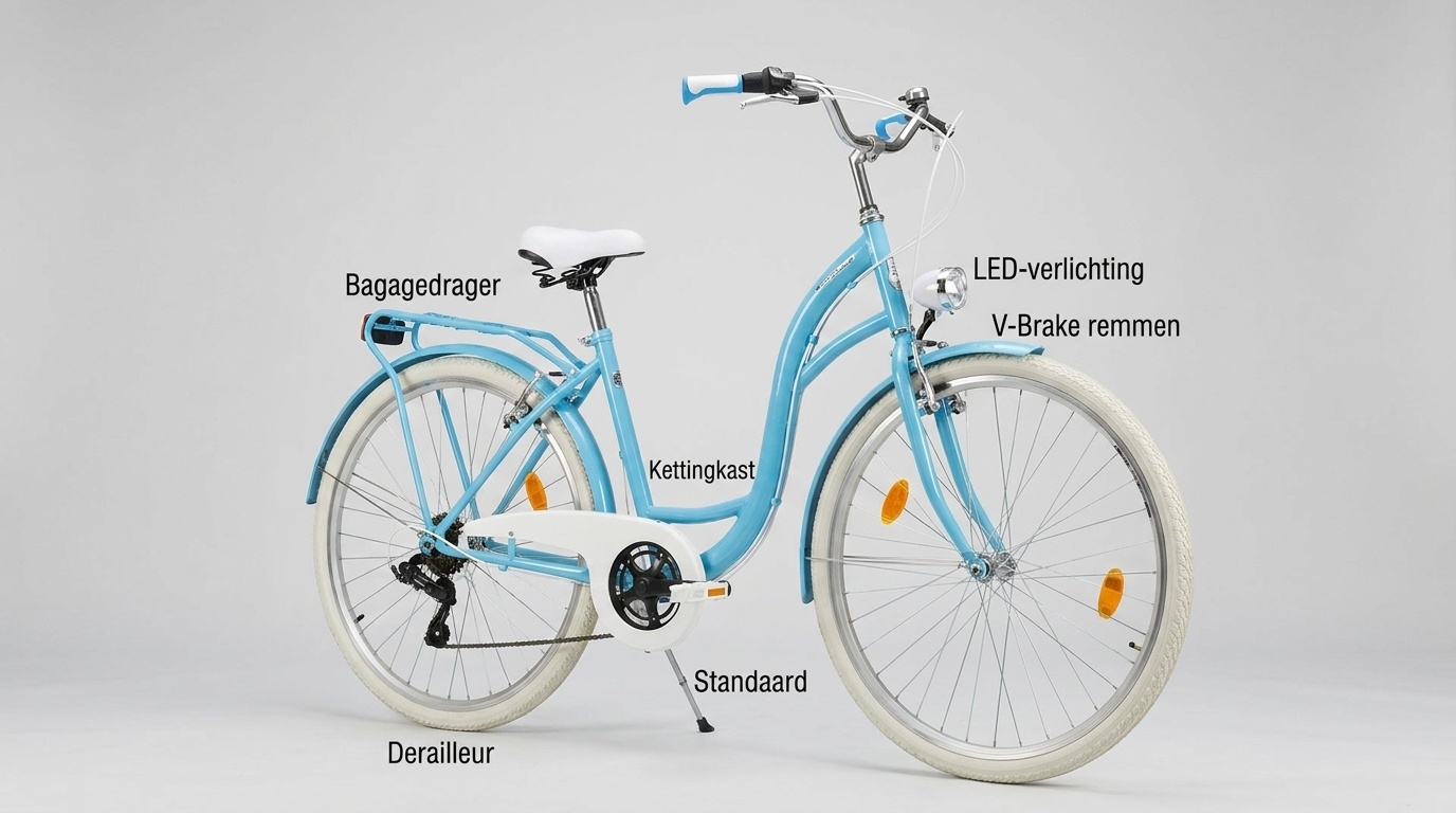 Meisjesfiets - 26 inch - met 7 versnellingen - lichtblauw wit