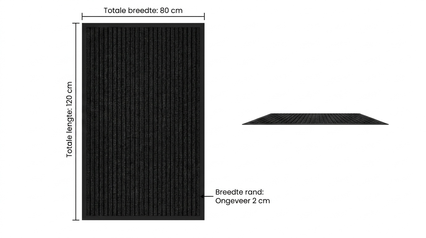 Deurmat 80x120 cm zwart geribbeld | Duurzaam rubber