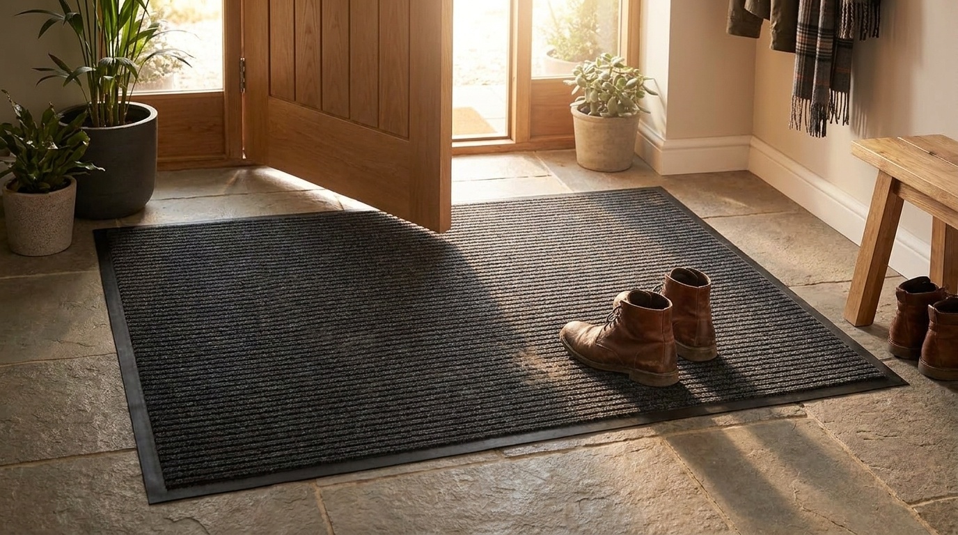 Deurmat 80x120 cm zwart geribbeld | Duurzaam rubber