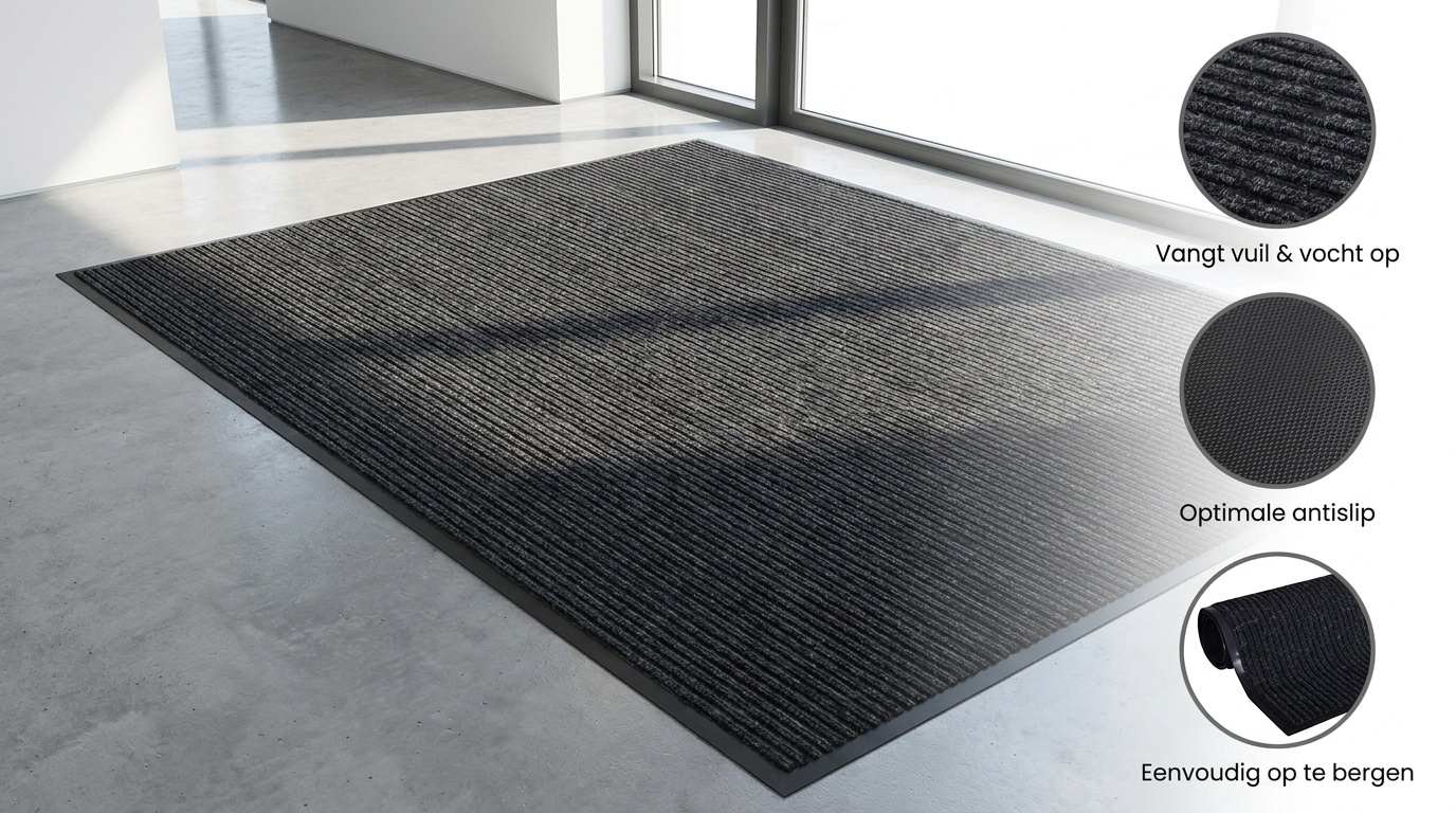 Zwarte deurmat 80x120 cm - Antislip & Absorberend Rubber
