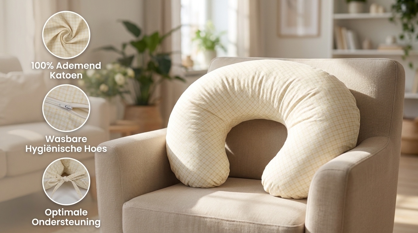 Voedingskussen 100% katoen - 80 cm - crème met crème ruitjespatroon