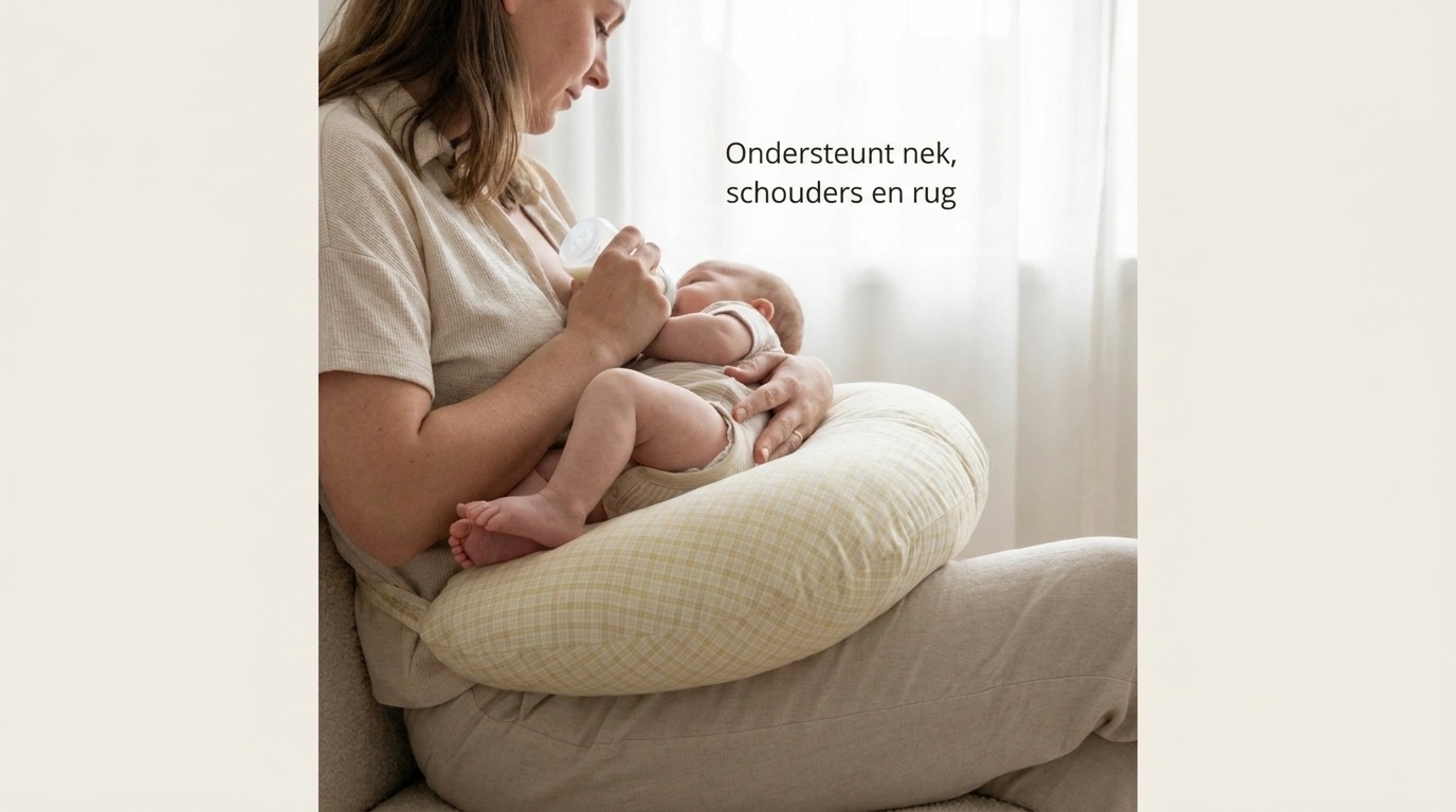 Voedingskussen 100% katoen - 80 cm - crème met crème ruitjespatroon