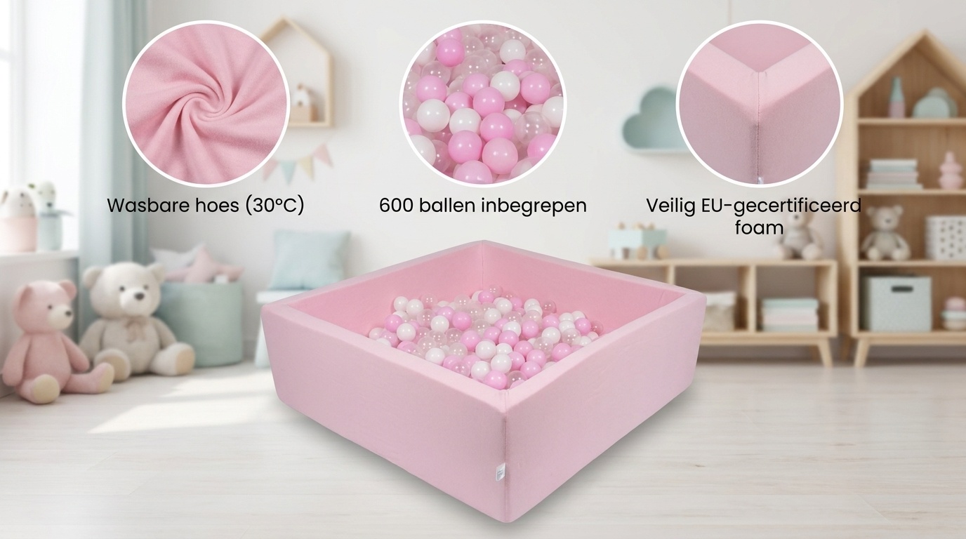 Ballenbak - 600 ballen - 110 x 110 cm - ballenbad - vierkant roze
