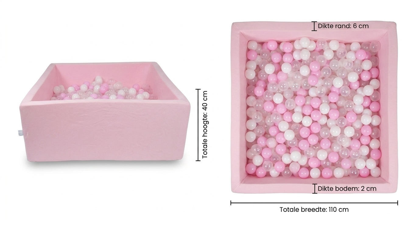 Ballenbak - 600 ballen - 110 x 110 cm - ballenbad - vierkant roze
