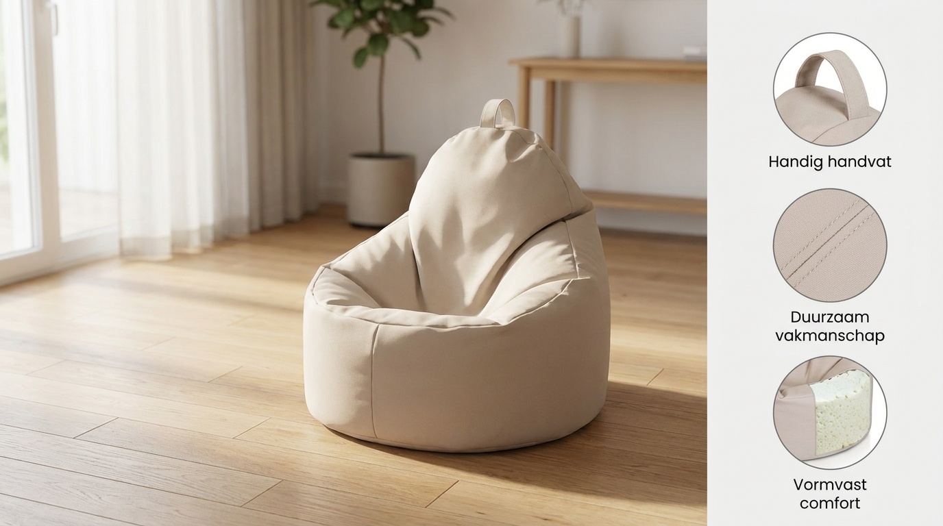 Poef kunstleer beige 70x70x30 cm - Zitzak fauteuil met EPS-kralen