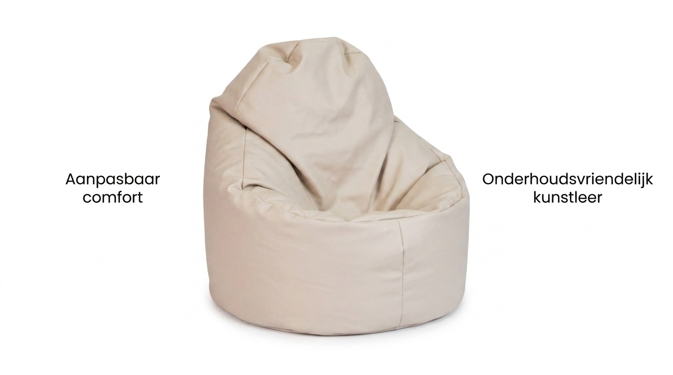 Poef kunstleer beige 70x70x30 cm - Zitzak fauteuil met EPS-kralen