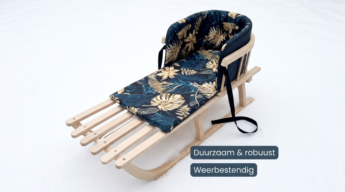 Kussen voor op de slee - waterdicht - bladeren patroon groen
