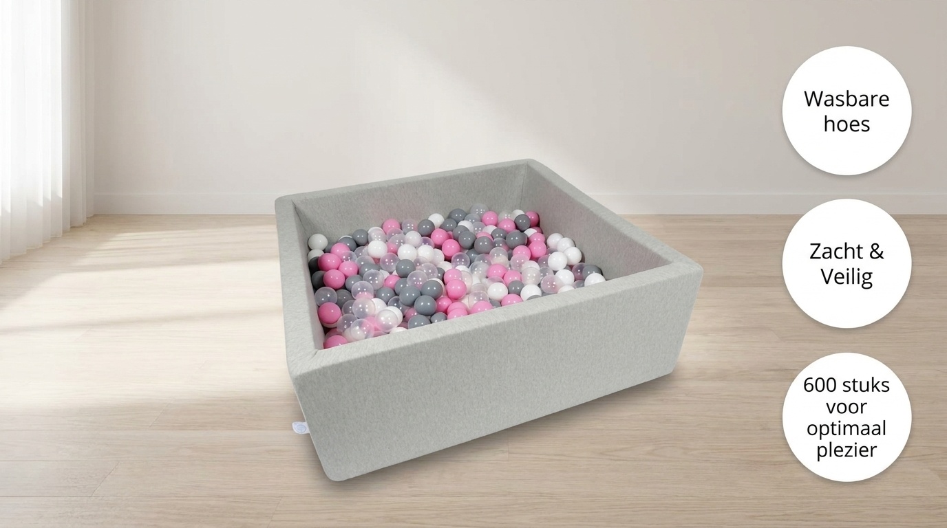 Ballenbak - 600 ballen - 110 x 110 cm - ballenbad - vierkant grijs