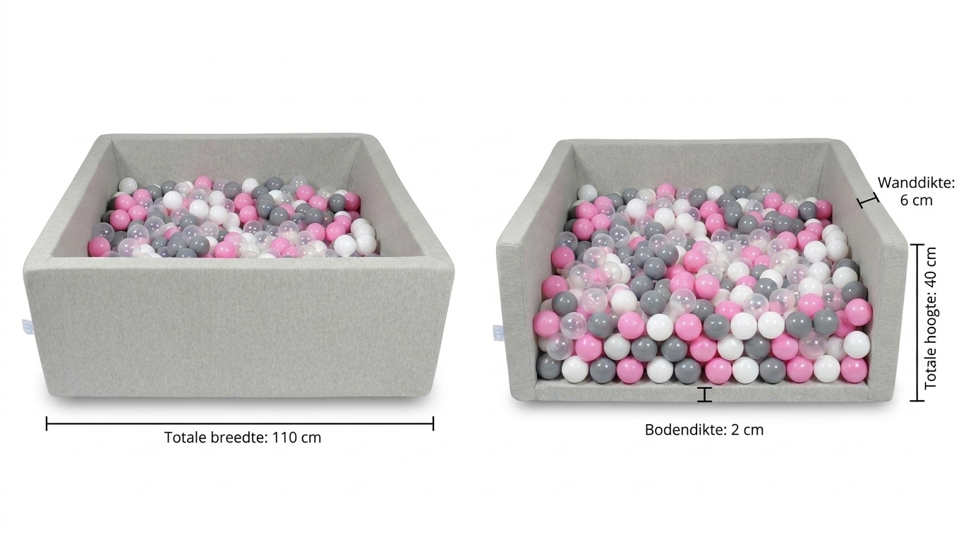 Ballenbak - 600 ballen - 110 x 110 cm - ballenbad - vierkant grijs