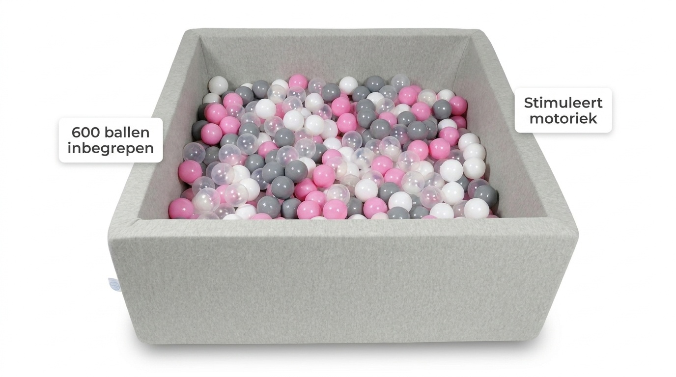 Ballenbak - 600 ballen - 110 x 110 cm - ballenbad - vierkant grijs