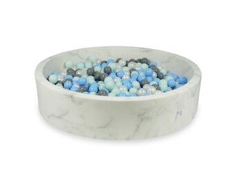 Ballenbak marmer met 600 mint, parelmoer, lichtblauw, grijze ballen - 130 x 30 cm - rond