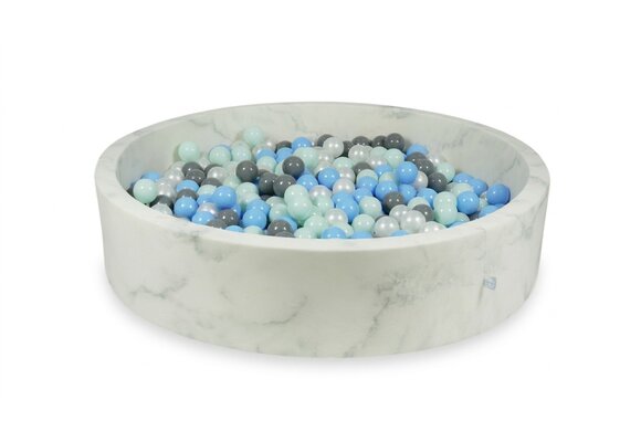 Ballenbak marmer met 600 mint, parelmoer, lichtblauw, grijze ballen - 130 x 30 cm - rond