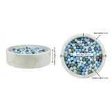 Ballenbak marmer met 600 mint, parelmoer, lichtblauw, grijze ballen - 130 x 30 cm - rond