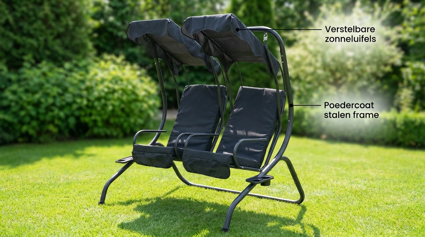 2-zits tuin schommelbank - dubbele schommelstoel - 140x110x153 cm