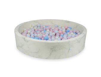 Ballenbak marmer met 600 lichtroze, parelmoer, lichtblauwe ballen - 130 x 30 cm - rond