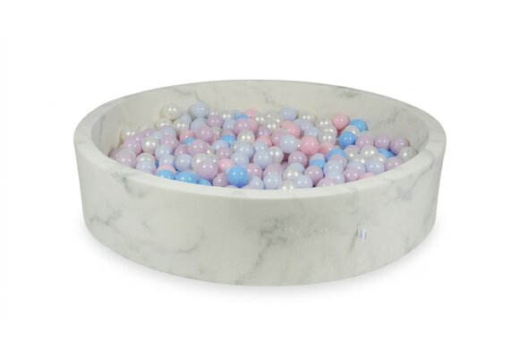 Ballenbak marmer met 600 lichtroze, parelmoer, lichtblauwe ballen - 130 x 30 cm - rond