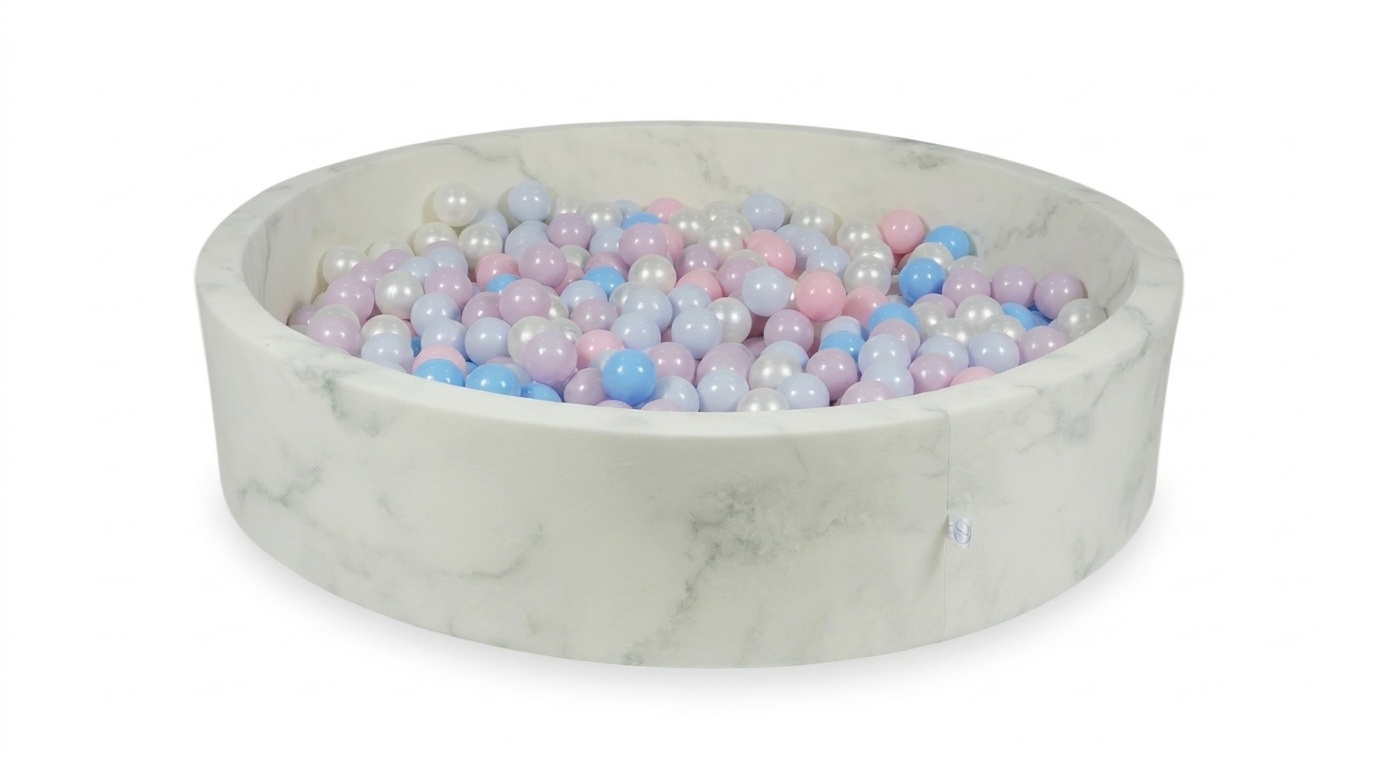 Ballenbak marmer met 600 lichtroze, parelmoer, lichtblauwe ballen - 130 x 30 cm - ron