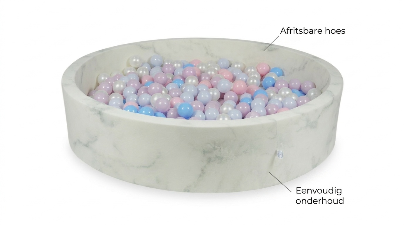 Ballenbak marmer met 600 lichtroze, parelmoer, lichtblauwe ballen - 130 x 30 cm - ron