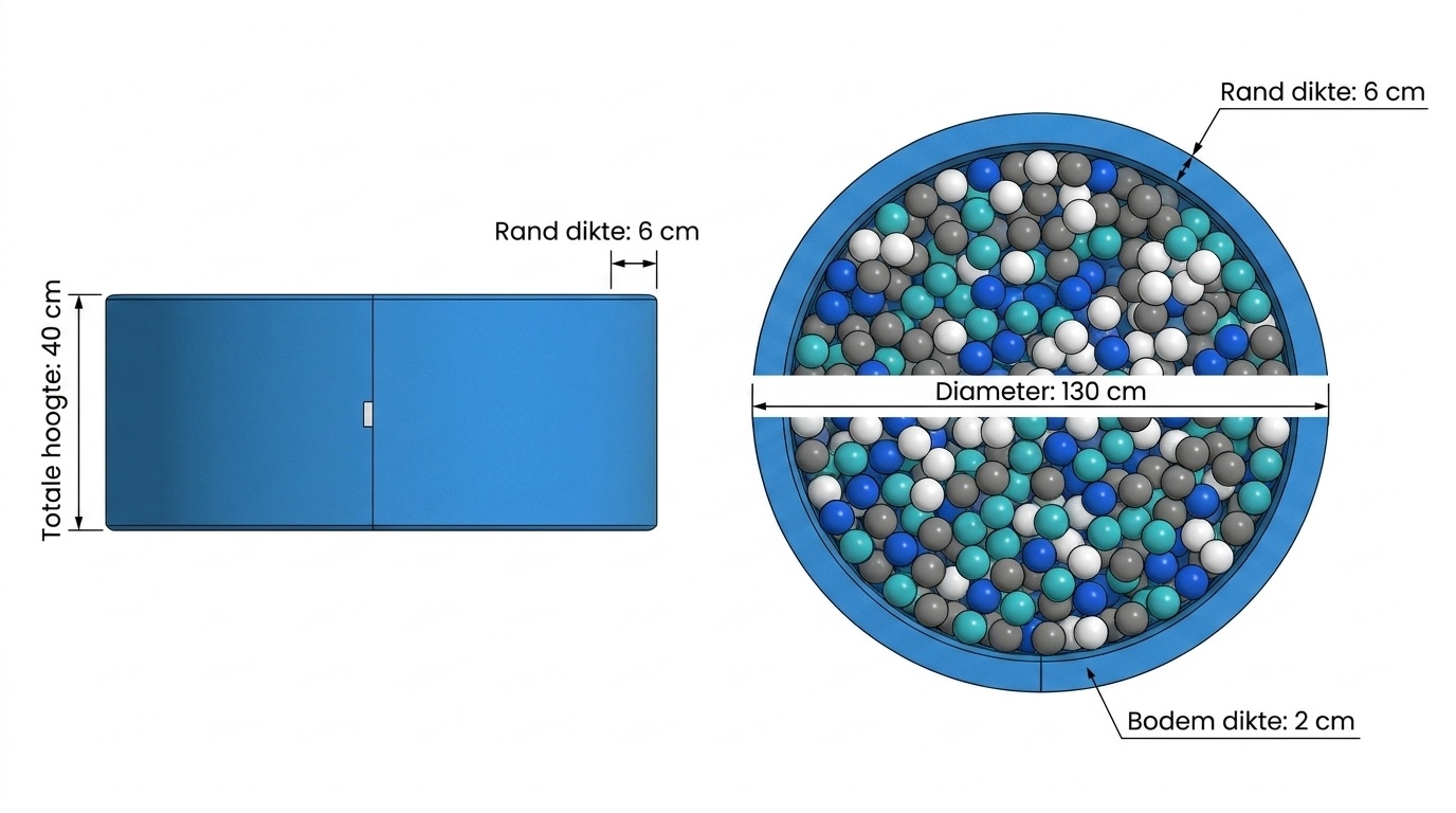 Ballenbak XXL - 700 ballen - 130 x 40 cm - ballenbad - rond blauw