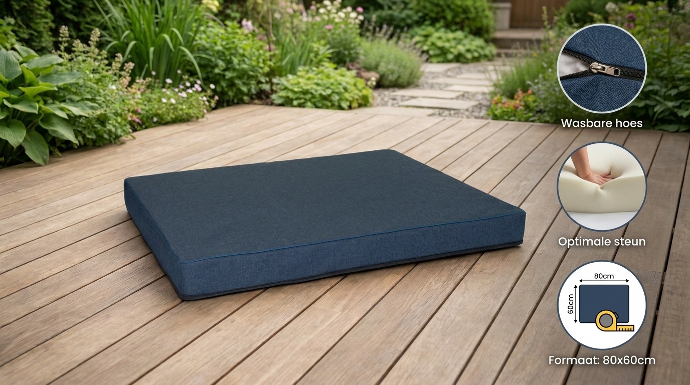 Hondenkussen - maat L - 60x80x8cm - wasbaar - marineblauw