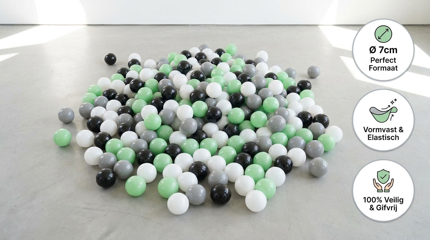 Ballenbak ballen 500 stuks 7cm, wit, lichtgroen, grijs, zwart