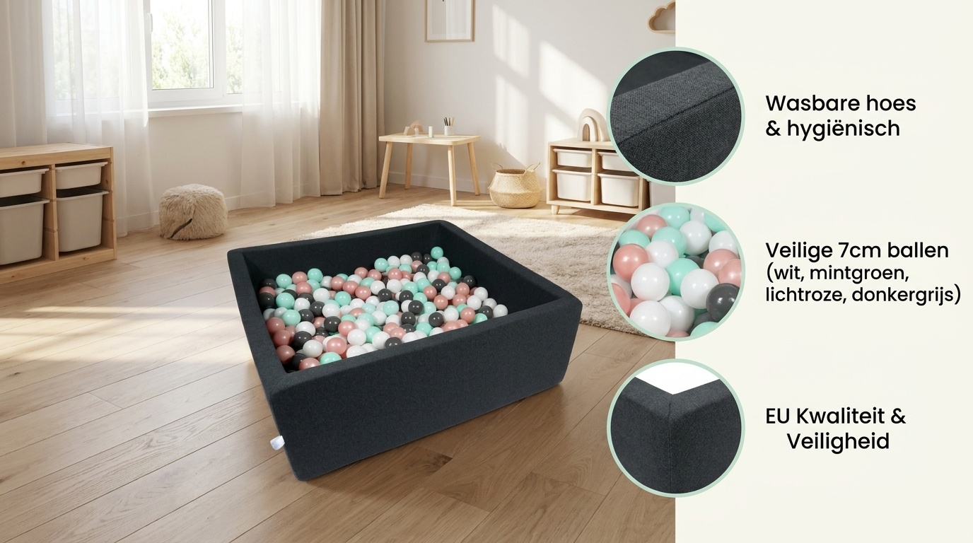 Ballenbak - 600 ballen - 110 x 110 cm - ballenbad - vierkant zwart