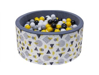 Ballenbak - stevige ballenbad -90 x 40 cm - 200 ballen Ø 7 cm - geel, wit, grijs en zwart