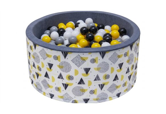 Ballenbak - stevige ballenbad -90 x 40 cm - 200 ballen Ø 7 cm - geel, wit, grijs en zwart
