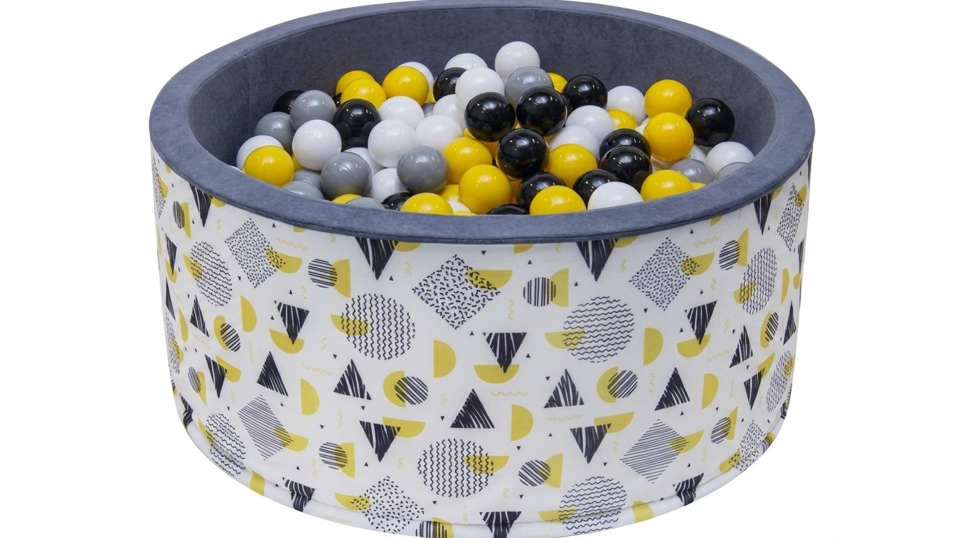 Ballenbak - stevige ballenbad -90 x 40 cm - 200 ballen Ø 7 cm - geel, wit, grijs en zwart