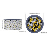 Ballenbak - stevige ballenbad -90 x 40 cm - 200 ballen Ø 7 cm - geel, wit, grijs en zwart