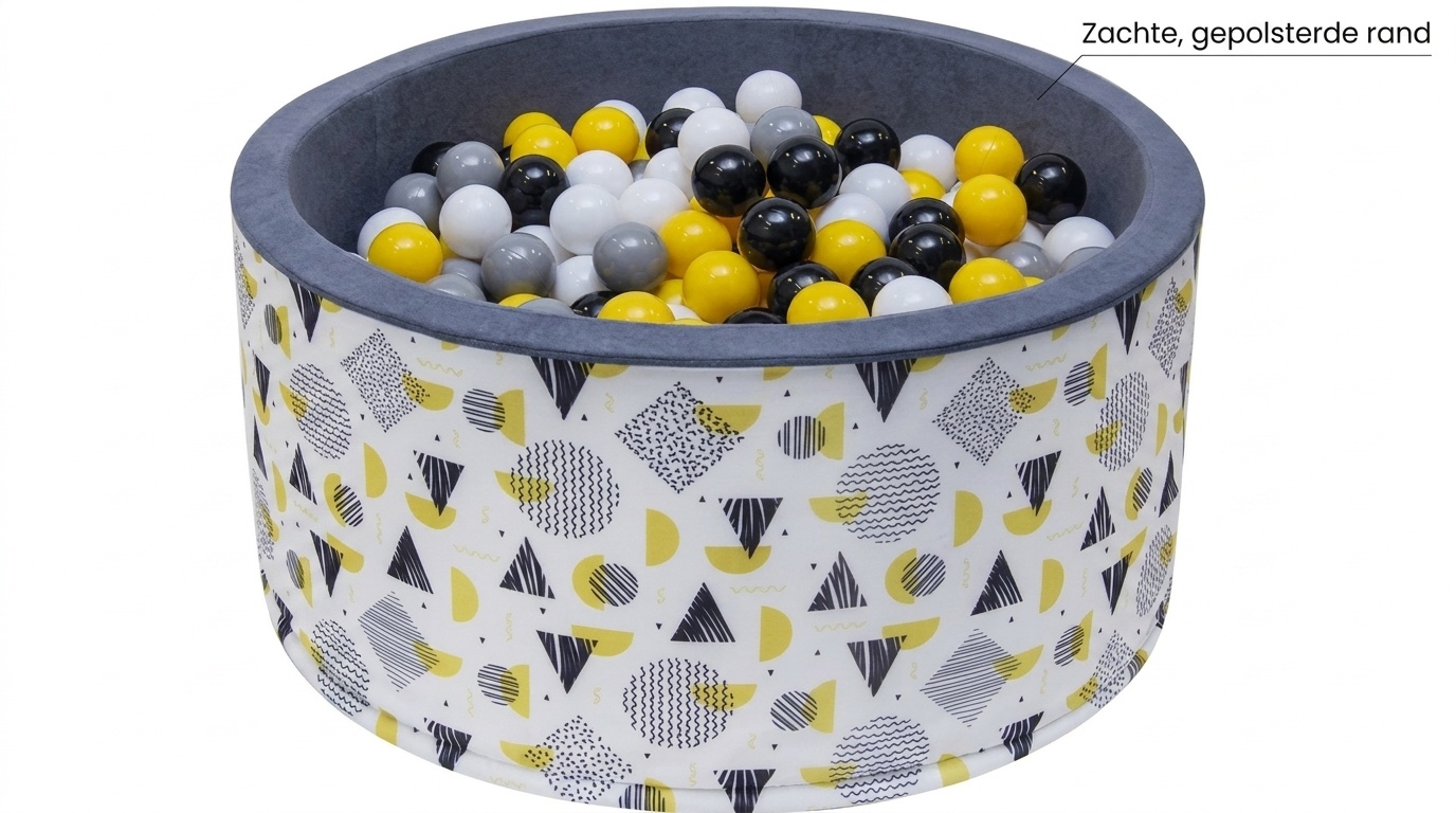 Ballenbak - stevige ballenbad -90 x 40 cm - 200 ballen Ø 7 cm - geel, wit, grijs en zwart