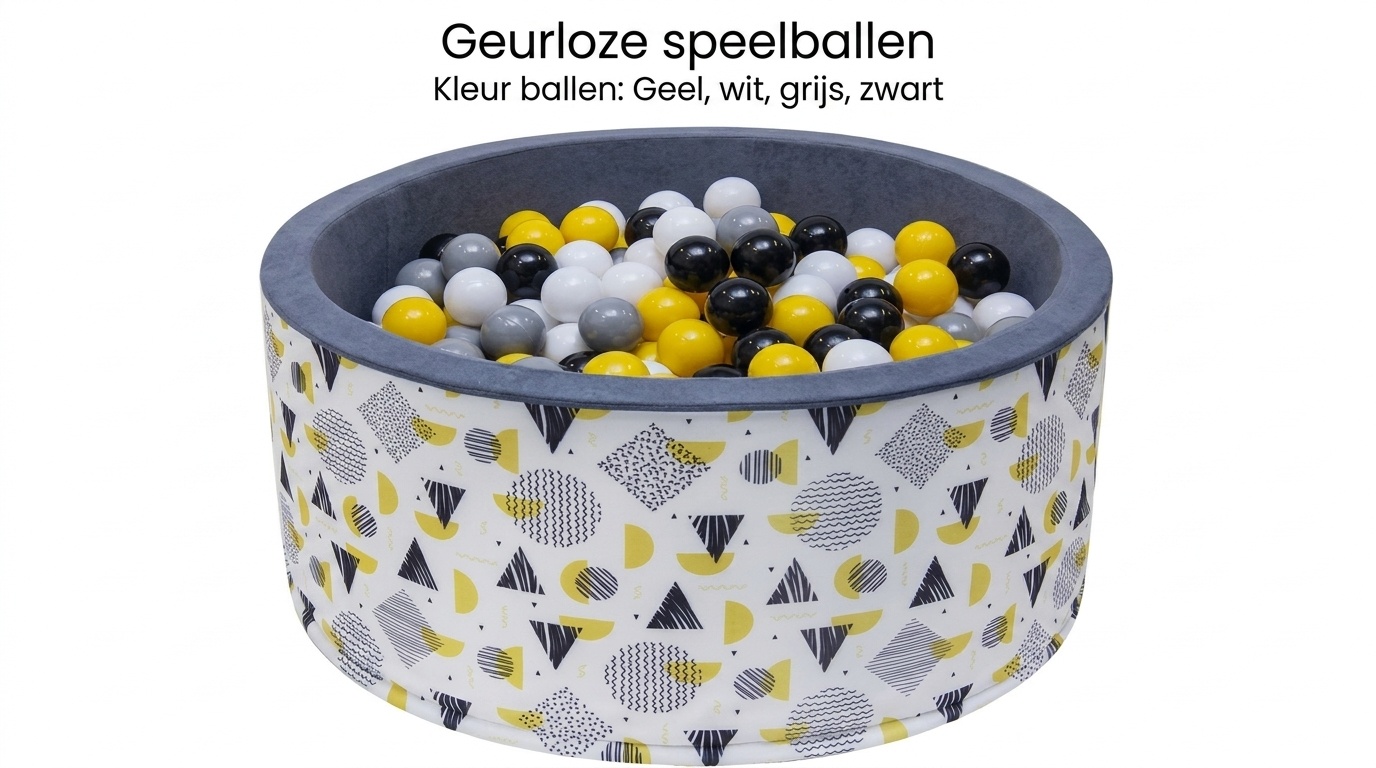 Ballenbak - stevige ballenbad -90 x 40 cm - 200 ballen Ø 7 cm - geel, wit, grijs en zwart
