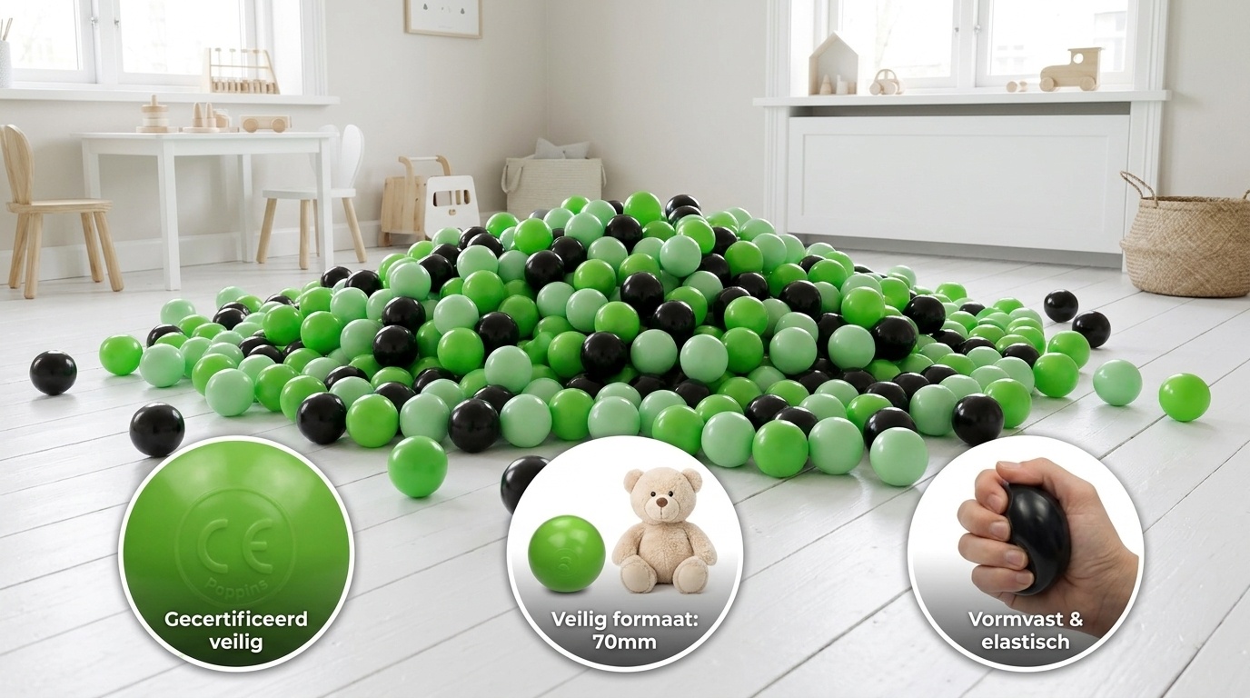 Ballenbak ballen 500 stuks 7cm, lichtgroen, groen, zwart
