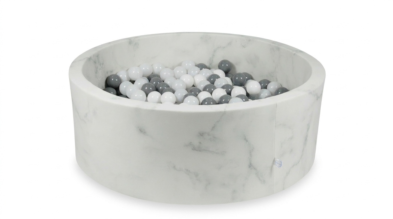 Ballenbak marmer met 500 wit, grijs, zwarte ballen - 115 x 40 cm - rond
