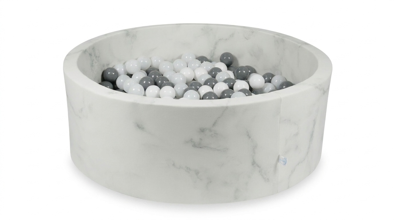 Ballenbak marmer met 500 wit, grijs, zwarte ballen - 115 x 40 cm - rond