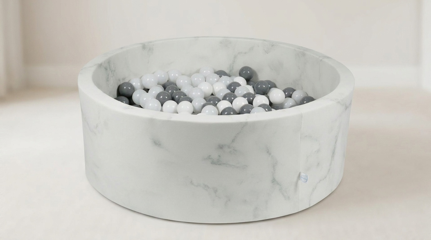 Ballenbak marmer met 500 wit, grijs, zwarte ballen - 115 x 40 cm - rond