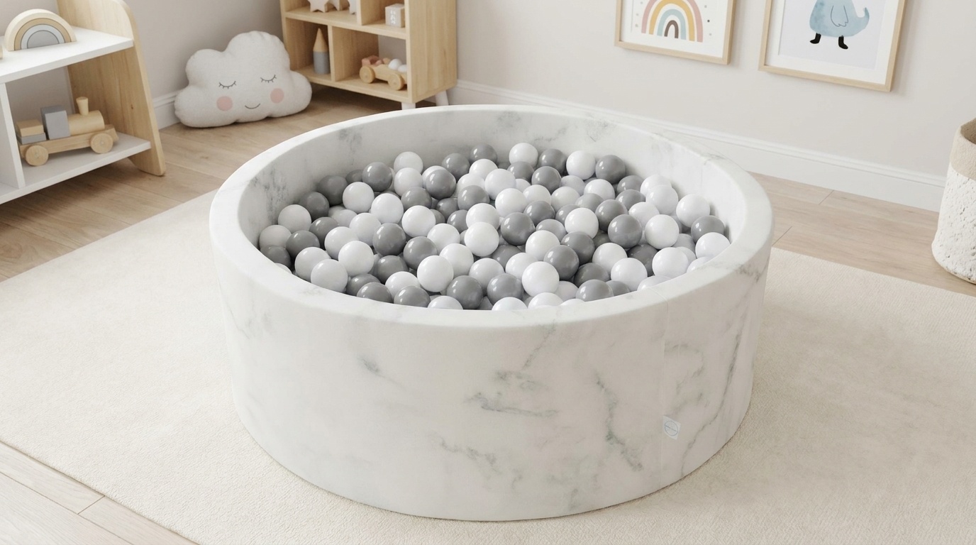 Ballenbak marmer met 500 wit, grijs, zwarte ballen - 115 x 40 cm - rond