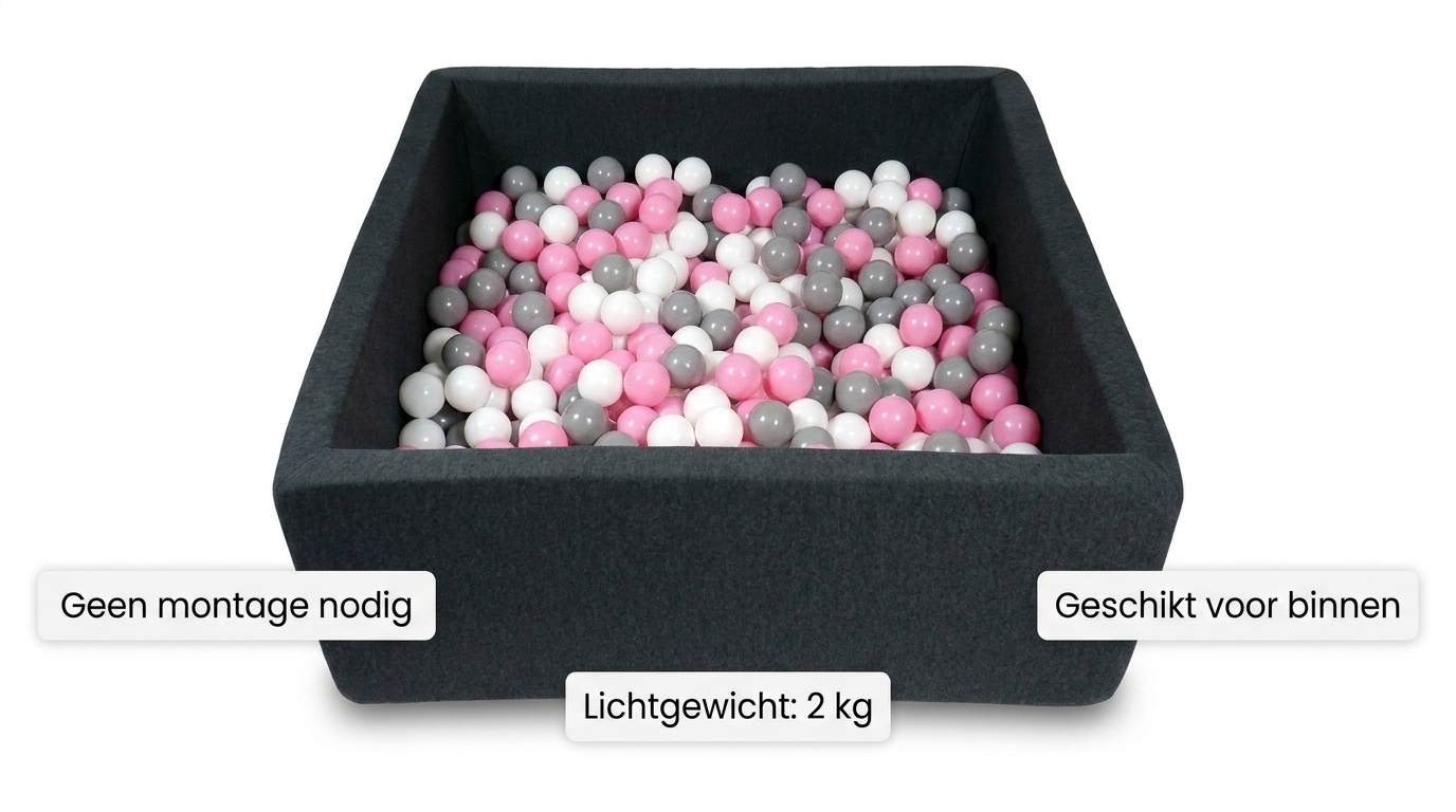 Ballenbak - 600 ballen - 110 x 110 cm - ballenbad - vierkant zwart