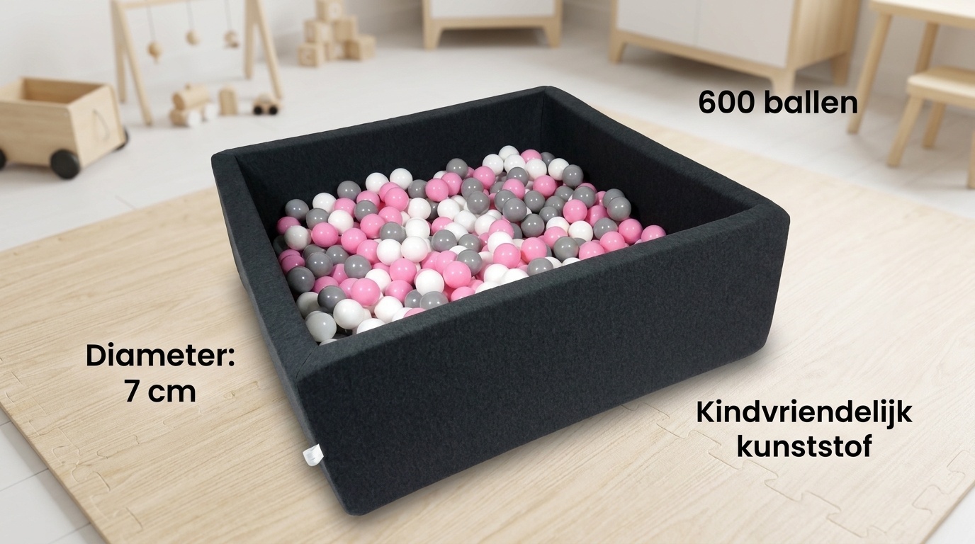 Ballenbak - 600 ballen - 110 x 110 cm - ballenbad - vierkant zwart