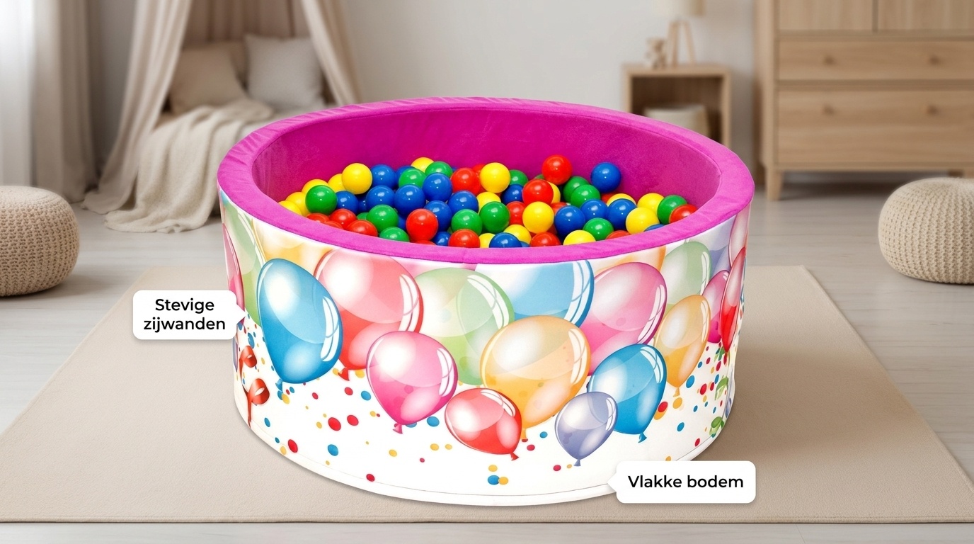 Ballenbak - stevige ballenbad -90 x 40 cm - 200 ballen Ø 7 cm - geel, blauw, rood en groen